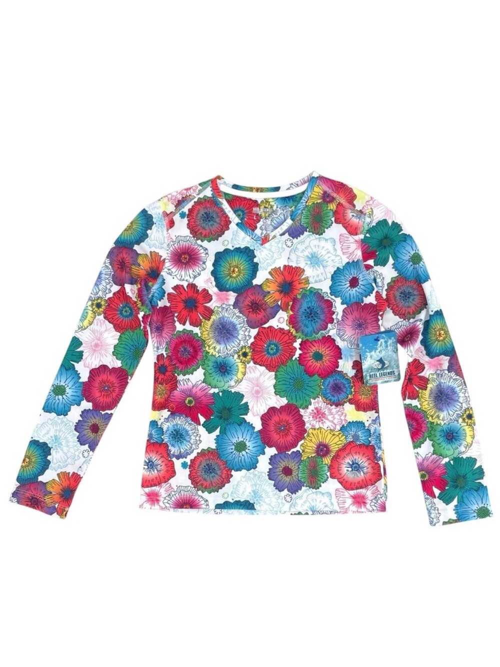 NEW Reel Legends Kid Long Sleeve Floral UV Fishing Shirt Rash Guard Youth Size L